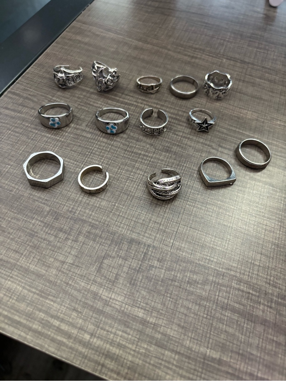 RIMOWA Silver-Tone Mixed Ring Set with Blue Accents